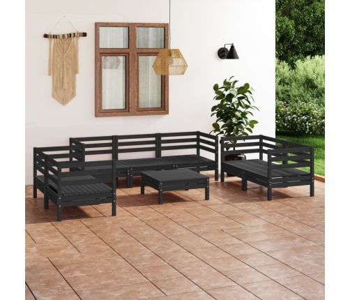 Juego de muebles de jardín 8 pzas madera de pino maciza negro