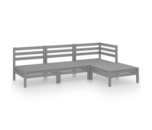 Juego de muebles de jardín 4 piezas madera maciza de pino gris