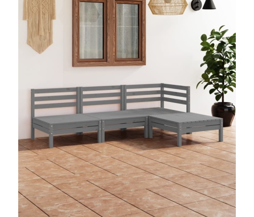 Juego de muebles de jardín 4 piezas madera maciza de pino gris