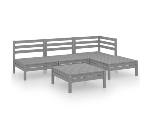 Juego de muebles de jardín 5 piezas madera maciza de pino gris