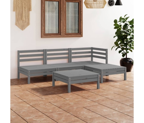 Juego de muebles de jardín 5 piezas madera maciza de pino gris