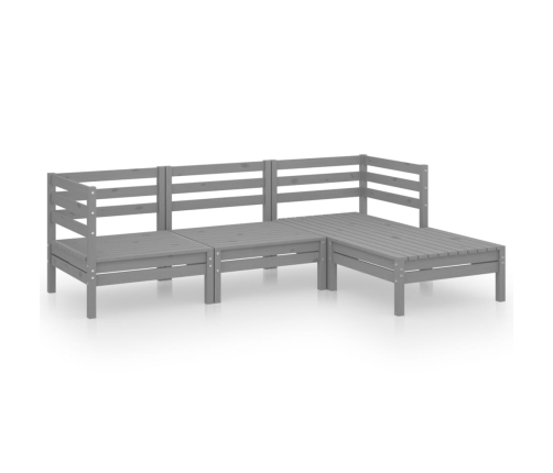 Juego de muebles de jardín 4 piezas madera maciza de pino gris