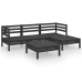 Juego de muebles de jardín 5 pzas madera de pino maciza negro
