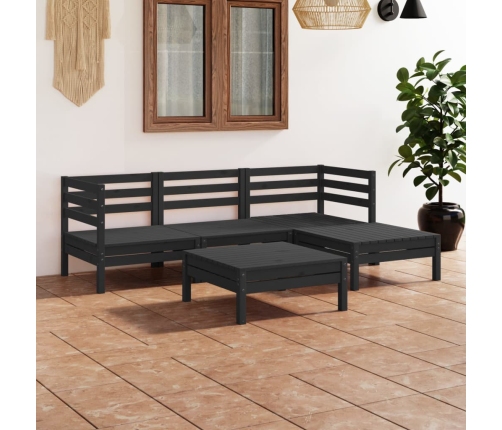 Juego de muebles de jardín 5 pzas madera de pino maciza negro
