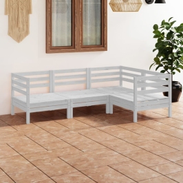 Juego de muebles de jardín 4 piezas madera maciza pino blanco