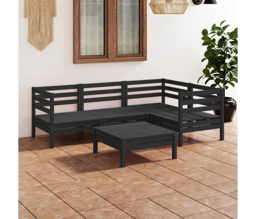 Juego de muebles de jardín 5 pzas madera de pino maciza negro