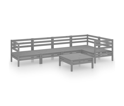 Juego de muebles de jardín 6 piezas madera maciza de pino gris