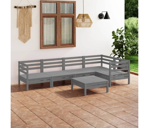 Juego de muebles de jardín 6 piezas madera maciza de pino gris