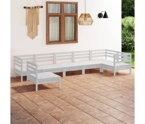 Juego de muebles de jardín 7 piezas madera maciza pino blanco