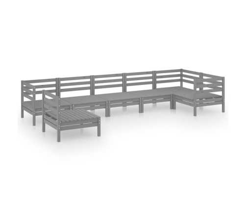 Juego de muebles de jardín 7 piezas madera maciza de pino gris