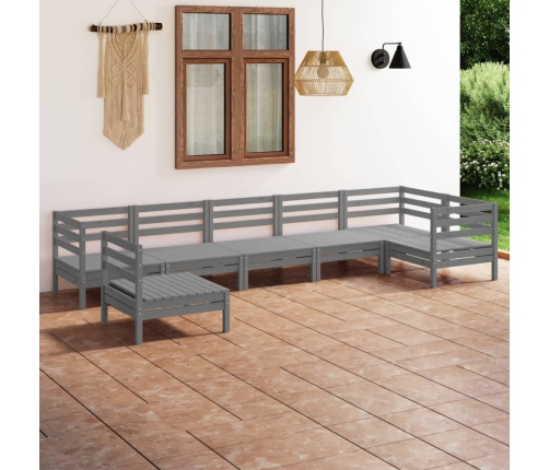 Juego de muebles de jardín 7 piezas madera maciza de pino gris