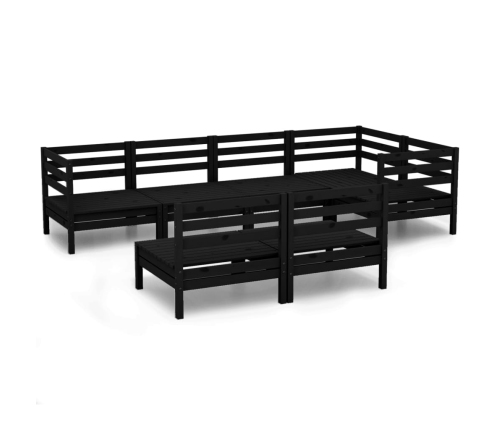 Juego de muebles de jardín 7 pzas madera maciza de pino negro