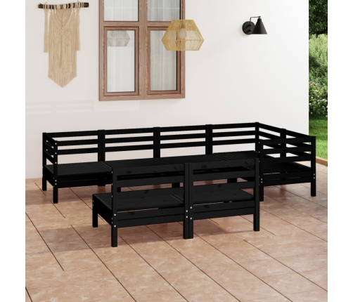 Juego de muebles de jardín 7 pzas madera maciza de pino negro