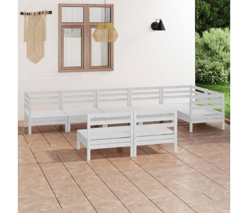 Juego de muebles de jardín 8 piezas madera maciza pino blanco