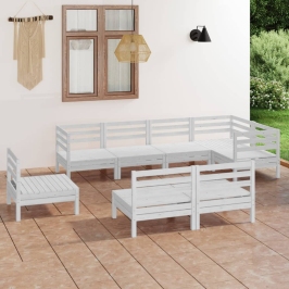 Juego de muebles de jardín 8 piezas madera maciza pino blanco