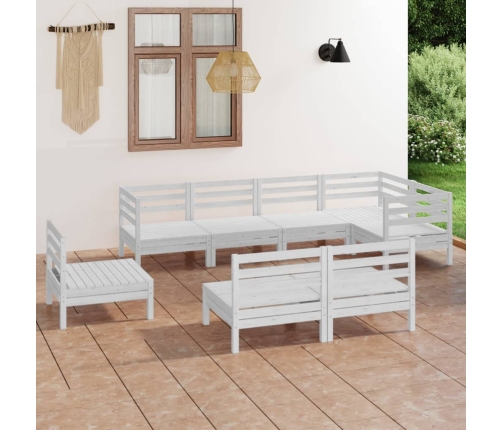 Juego de muebles de jardín 8 piezas madera maciza pino blanco