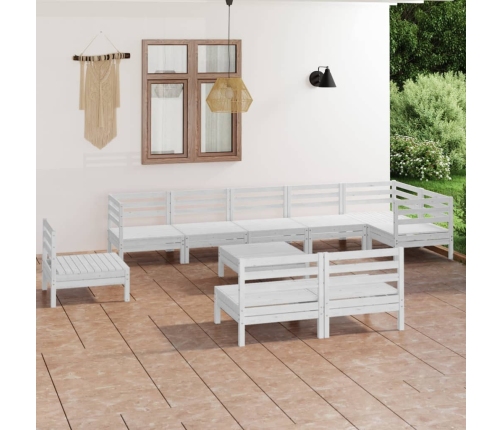 Juego de muebles de jardín 10 piezas madera maciza pino blanco