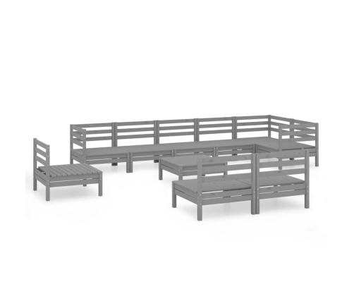Juego de muebles de jardín 10 piezas madera maciza de pino gris