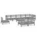 Juego de muebles de jardín 10 piezas madera maciza de pino gris