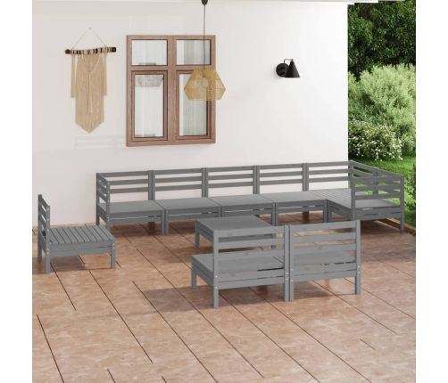 Juego de muebles de jardín 10 piezas madera maciza de pino gris