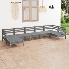 Juego de muebles de jardín 7 piezas madera maciza de pino gris