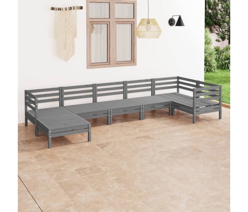 Juego de muebles de jardín 7 piezas madera maciza de pino gris