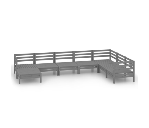 Juego de muebles de jardín 8 piezas madera maciza de pino gris