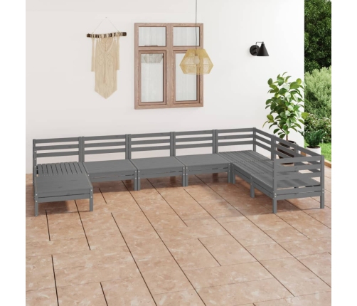 Juego de muebles de jardín 8 piezas madera maciza de pino gris