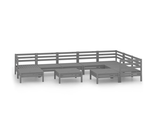 Juego de muebles de jardín 10 piezas madera maciza de pino gris