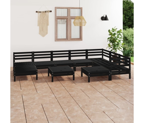 Juego de muebles de jardín 10 pzas madera maciza de pino negro