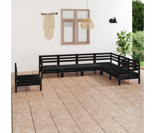 Juego de muebles de jardín 7 pzas madera maciza de pino negro