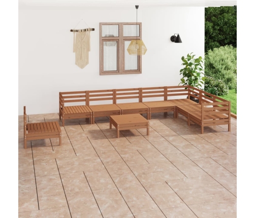 Juego muebles de jardín 9 pzas madera maciza pino marrón miel