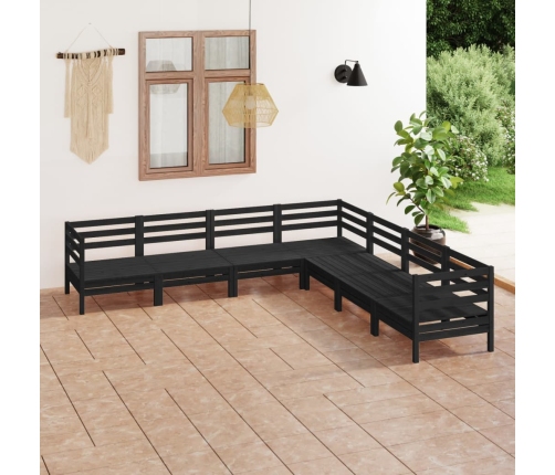 Juego de muebles de jardín 7 pzas madera maciza de pino negro