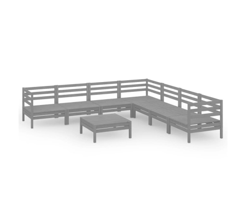 Juego de muebles de jardín 8 piezas madera maciza de pino gris