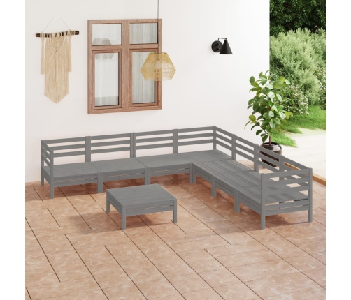 Juego de muebles de jardín 8 piezas madera maciza de pino gris