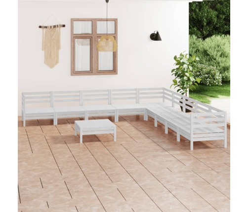 Juego de muebles de jardín 10 piezas madera maciza pino blanco