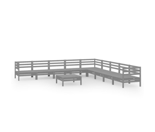 Juego de muebles de jardín 10 piezas madera maciza de pino gris
