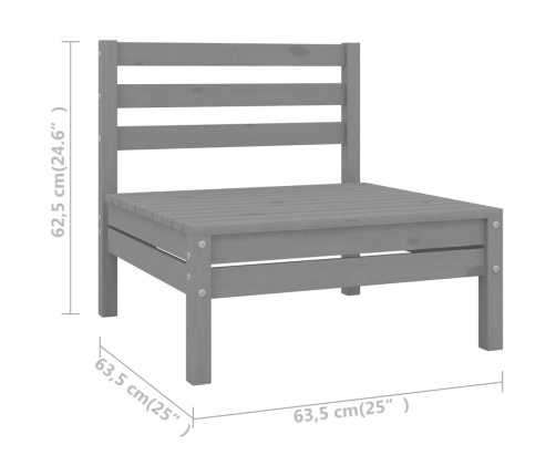 Juego de muebles de jardín 10 piezas madera maciza de pino gris