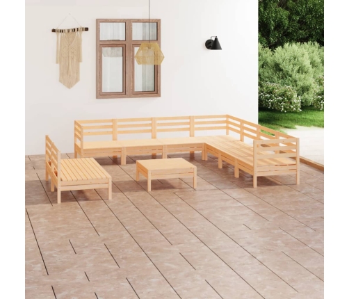 Juego de muebles de jardín 10 piezas madera maciza de pino