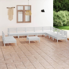 Juego de muebles de jardín 11 piezas madera maciza pino blanco