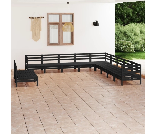 Juego de muebles de jardín 11 pzas madera maciza de pino negro