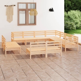 Juego de muebles de jardín 11 piezas madera maciza de pino