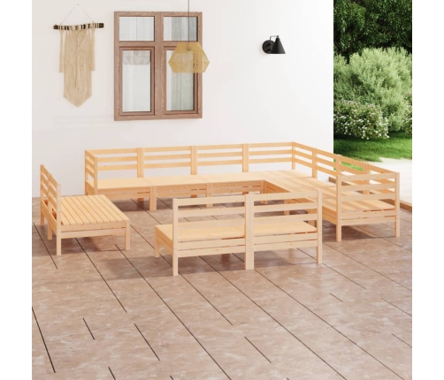 Juego de muebles de jardín 11 piezas madera maciza de pino