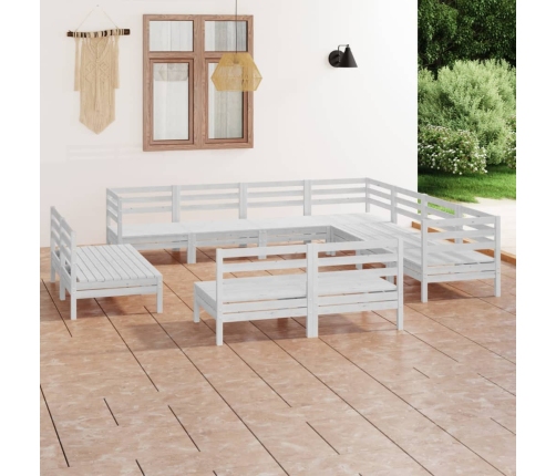 Juego de muebles de jardín 11 piezas madera maciza pino blanco