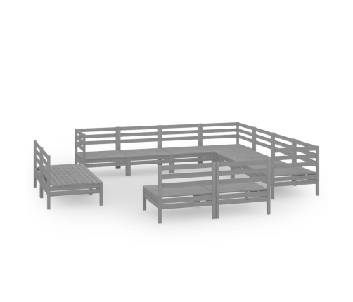 Juego de muebles de jardín 11 piezas madera maciza de pino gris