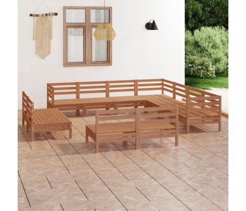Juego muebles de jardín 11 pzas madera maciza pino marrón miel