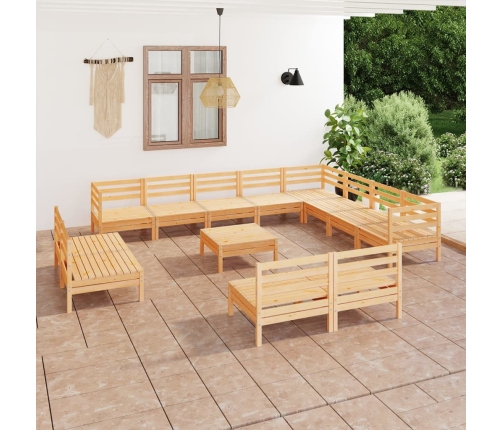 Juego de muebles de jardín 13 piezas madera maciza de pino