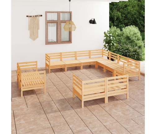 Juego de muebles de jardín 11 piezas madera maciza de pino