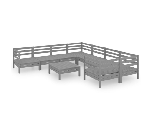 Juego de muebles de jardín 9 piezas madera maciza de pino gris