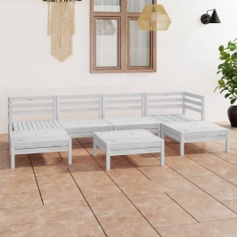 Juego de muebles de jardín 7 pzas madera maciza de pino blanco
